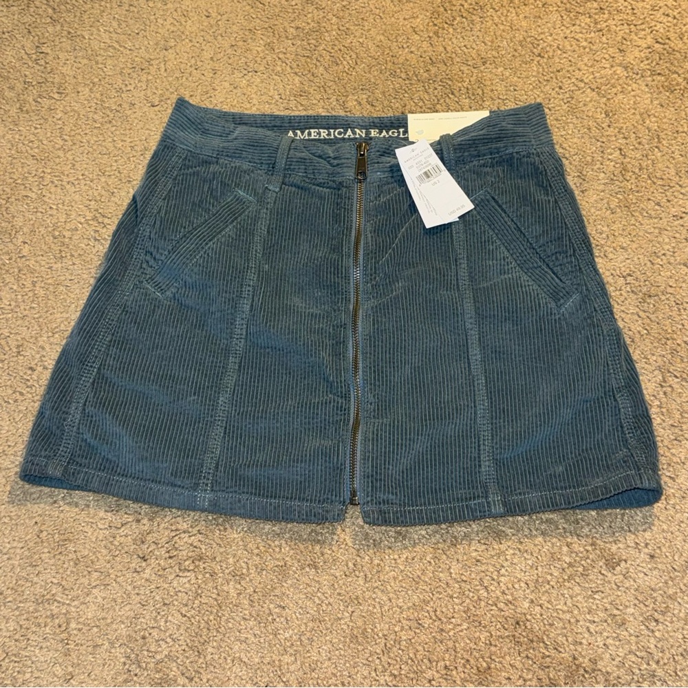 American Eagle Outfitters Blue Corduroy Skirt Hi Rise A Line Size 2 Womens NWT